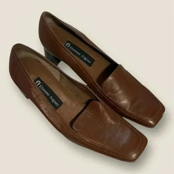 Etienne Aigner Women's Brown Leather Loafers Size 6M Slip On Flats - Picture 1 of 10